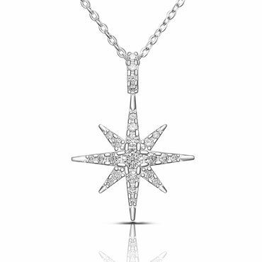 Celestial 8 Pointed Star Necklace Silver Pendant Necklace