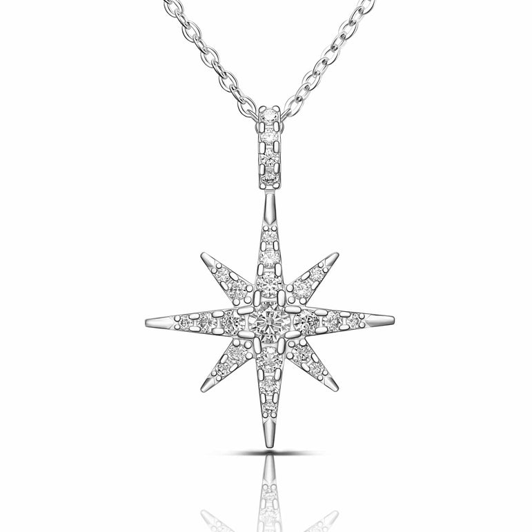Celestial 8 Pointed Star Necklace Silver Pendant Necklace