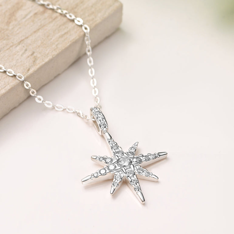 CZ Celestial North Star Necklace Silver Pendant Necklace