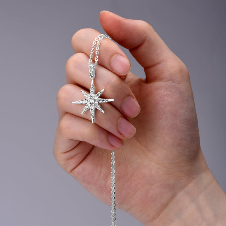 CZ Celestial North Star Necklace Silver Pendant Necklace