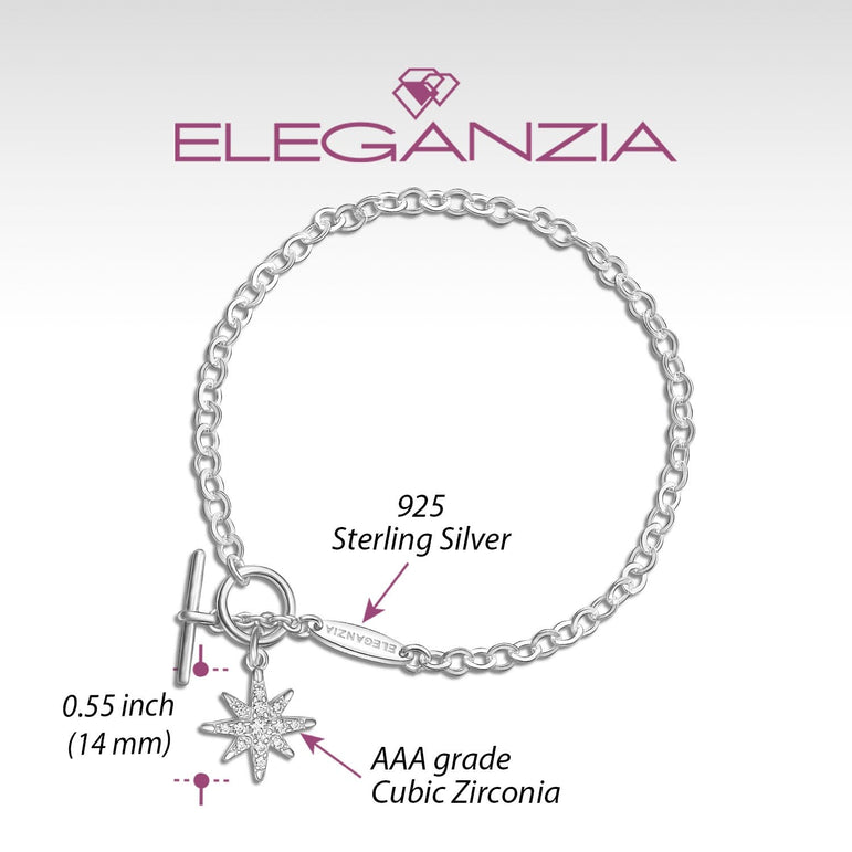CZ North Star Silver Bracelet T-Bar Star Jewelry Bracelet