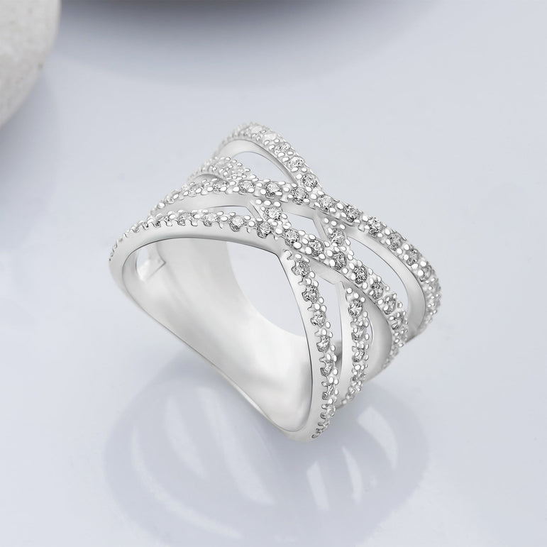 Double Crossover Criss Cross Rings Silver Ring