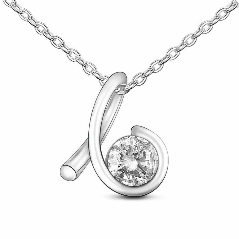 CZ Twist Swirl Tear Drop Necklace Silver Pendant Necklace