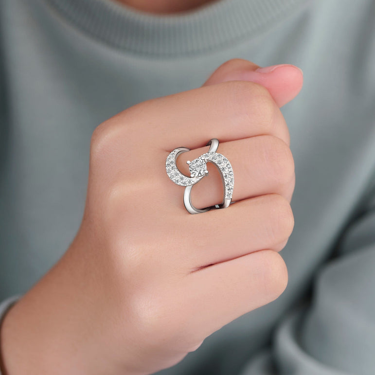 CZ Double Loop Ring Silver Adjustable Swirl Ring Adjustable Ring