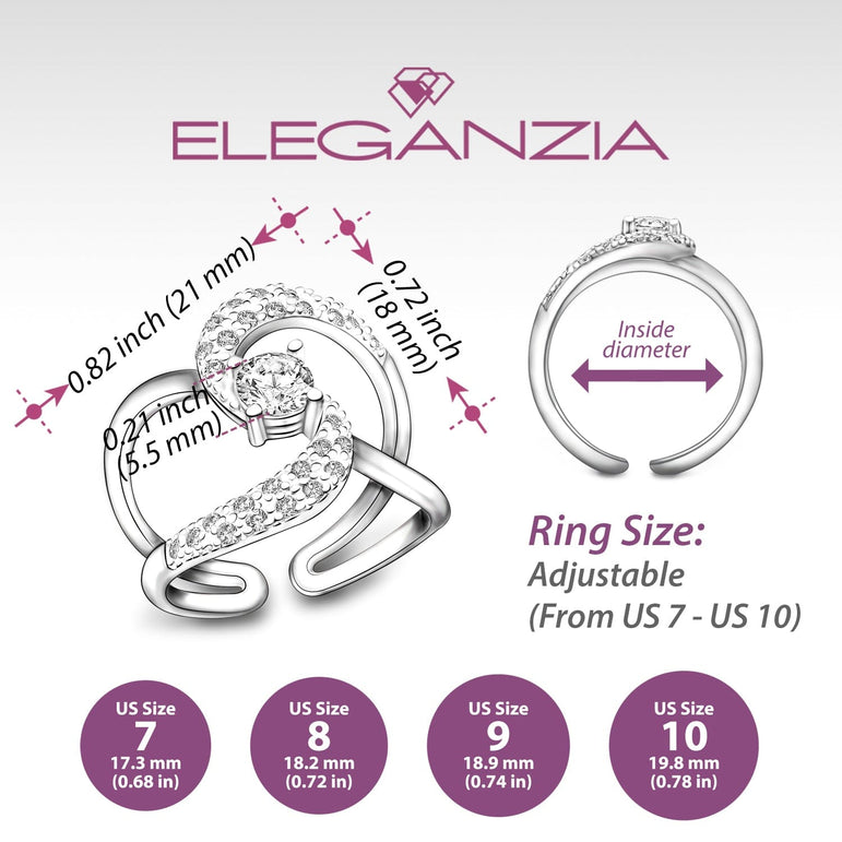 CZ Double Loop Ring Silver Adjustable Swirl Ring Adjustable Ring