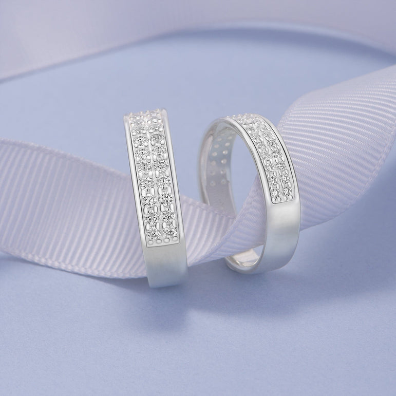 Double CZ Eternity Engagement Rings Couple Set Couple Ring