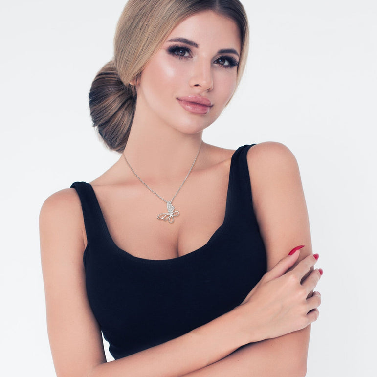 CZ Open Wings Butterfly Silver Necklace Necklaces