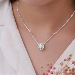 Round Sparkle Halo Necklace Sterling Silver Pendant Necklace
