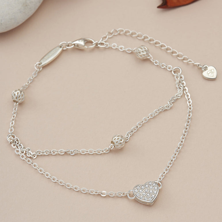 Layered Heart Ankle Bracelet Sterling Silver Anklet