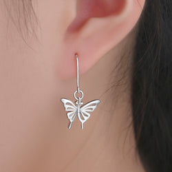 Classic Silver Butterfly Dangling Earrings Drop Earrings
