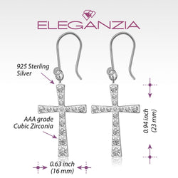 CZ Dangle Hook Cross Earrings Sterling Silver Drop Earrings