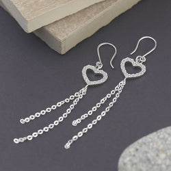 CZ Open Heart Earrings Dangle Sterling Silver Drop Earrings