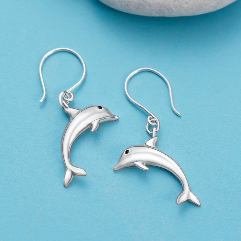 Sterling Silver Dolphin Dangling Earrings Drop Earrings