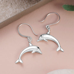 Sterling Silver Dolphin Dangling Earrings Drop Earrings