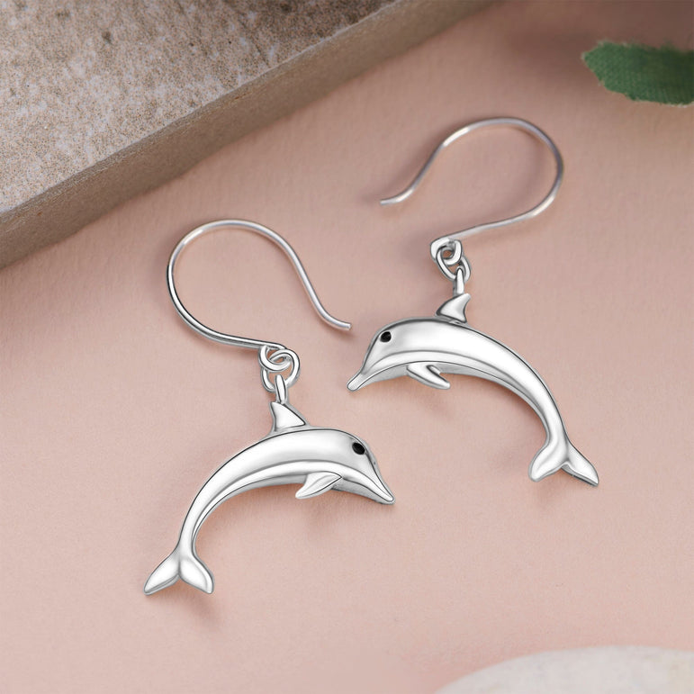 Sterling Silver Dolphin Dangling Earrings Drop Earrings