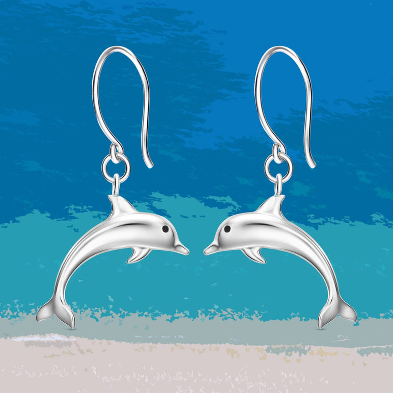 Sterling Silver Dolphin Dangling Earrings Drop Earrings