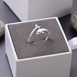 Dolphin Adjustable Sterling Silver Ring Ring