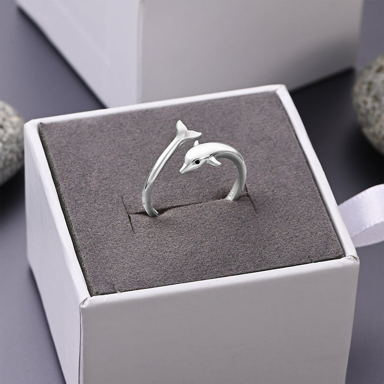Dolphin Adjustable Sterling Silver Ring Ring
