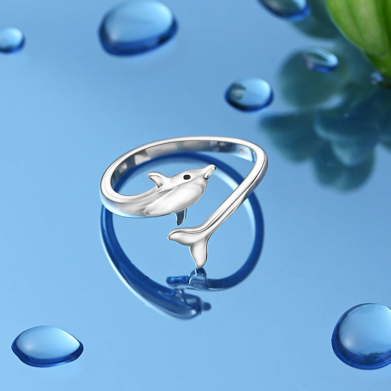 Dolphin Adjustable Sterling Silver Ring Ring