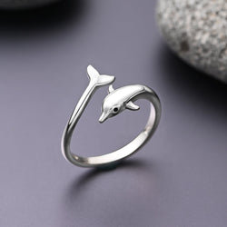 Dolphin Adjustable Sterling Silver Ring Ring