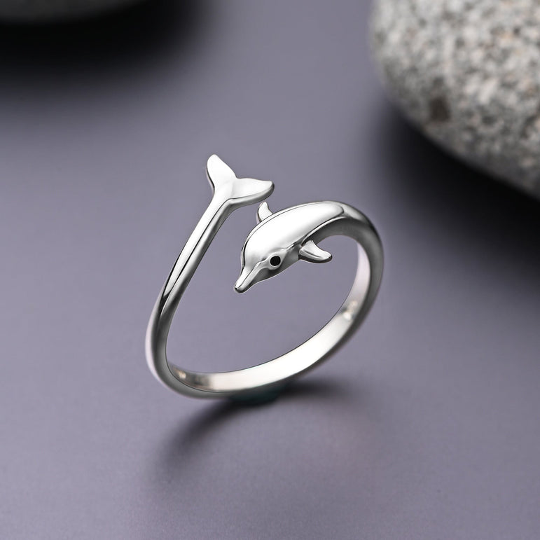 Dolphin Adjustable Sterling Silver Ring Ring
