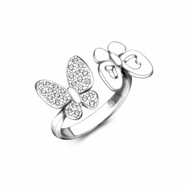 CZ Double Butterfly Ring Silver Adjustable Adjustable Ring