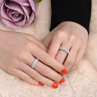 Double CZ Eternity Engagement Rings Couple Set Couple Ring