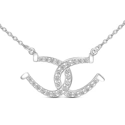 CZ Lucky Double Horseshoe Necklace Sterling Silver Pendant Necklace