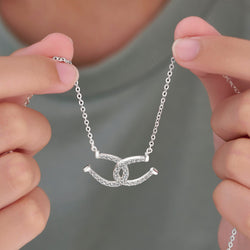 CZ Lucky Double Horseshoe Necklace Sterling Silver Pendant Necklace