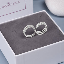CZ Triple Line Two Finger Ring Silver Adjustable Adjustable Ring