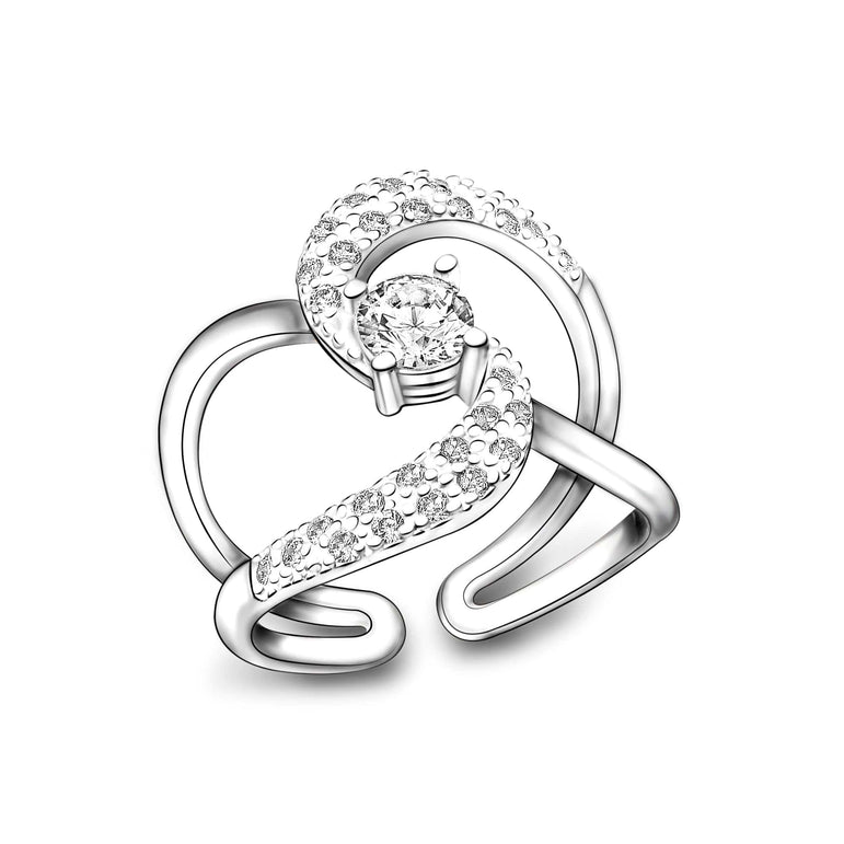 CZ Double Loop Ring Silver Adjustable Swirl Ring Adjustable Ring High Polished