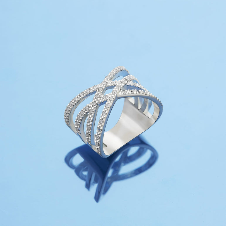 Double Crossover Criss Cross Rings Silver Ring