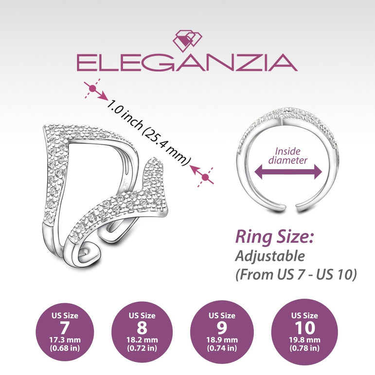 Chevron Ring Double CZ V Shape Ring Silver Adjustable Adjustable Ring
