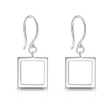 Open Square Sterling Silver Dangle Earrings for Her Drop Earrings