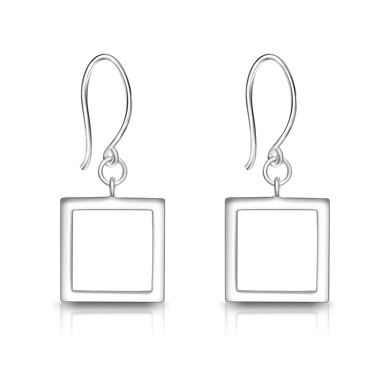 Open Square Sterling Silver Dangle Earrings for Her Drop Earrings