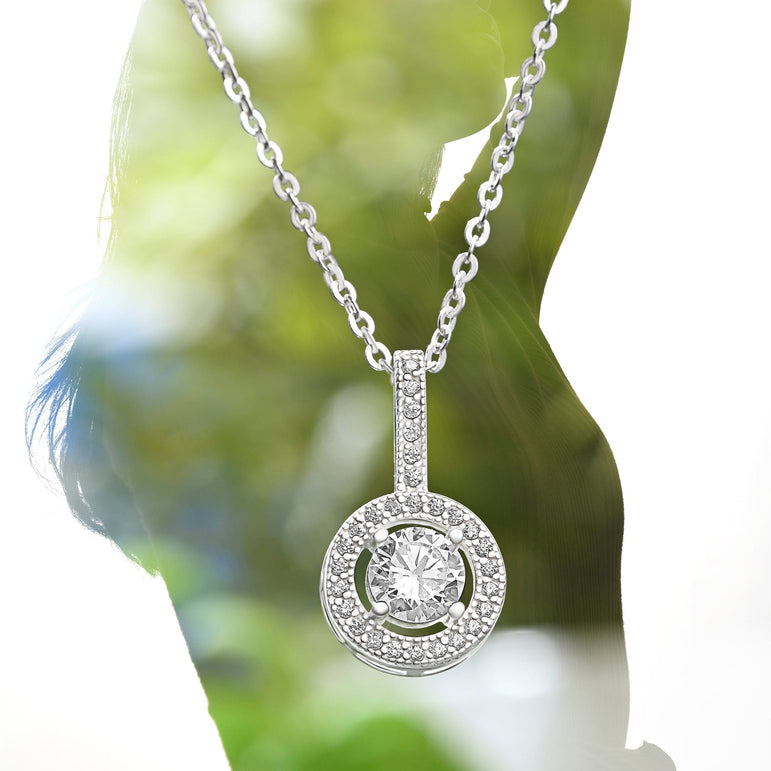 Classic CZ Drop Pendant Necklaces Sterling Silver Pendant Necklace