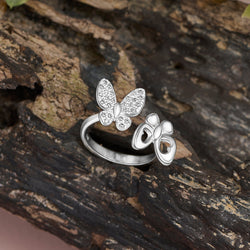 CZ Double Butterfly Ring Silver Adjustable Adjustable Ring