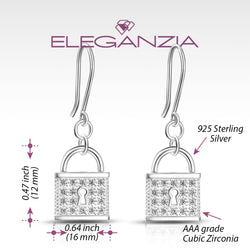 CZ Lock Earrings Silver Drop Earrings