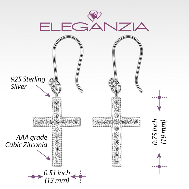 Classic Dangling Cross Earrings Sterling Silver Drop Earrings