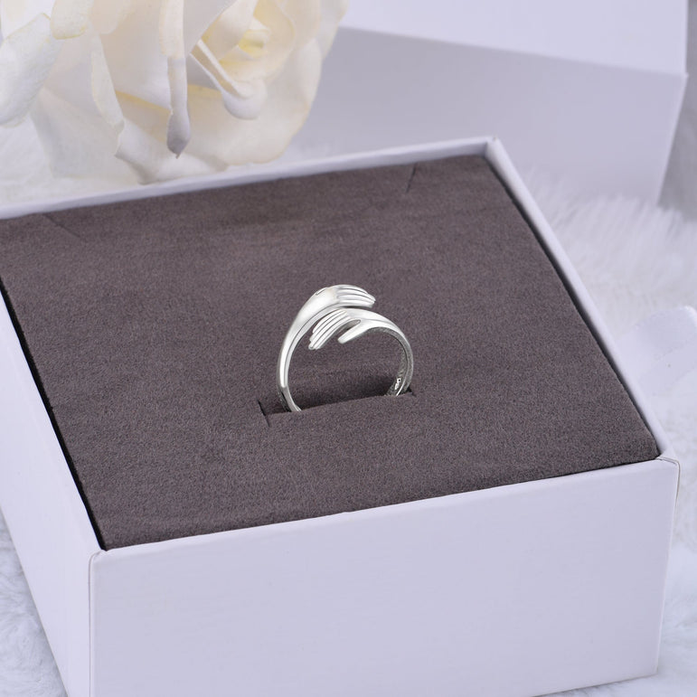 Couple Hug Ring Love Embrace Silver Adjustable Ring Adjustable Ring