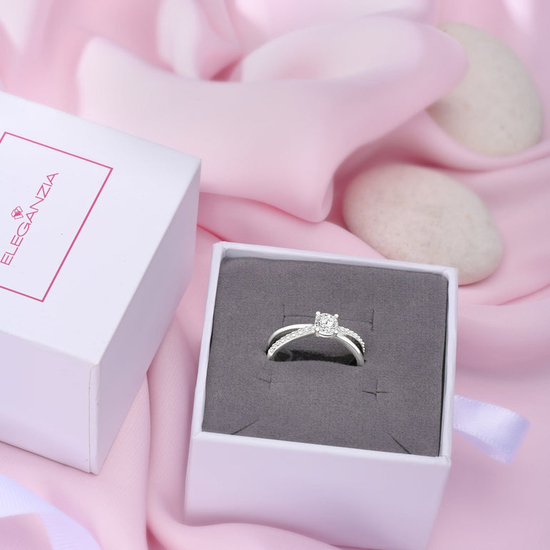 Round Cut Twisted Solitaire Engagement Ring Sterling Silver Promise Ring