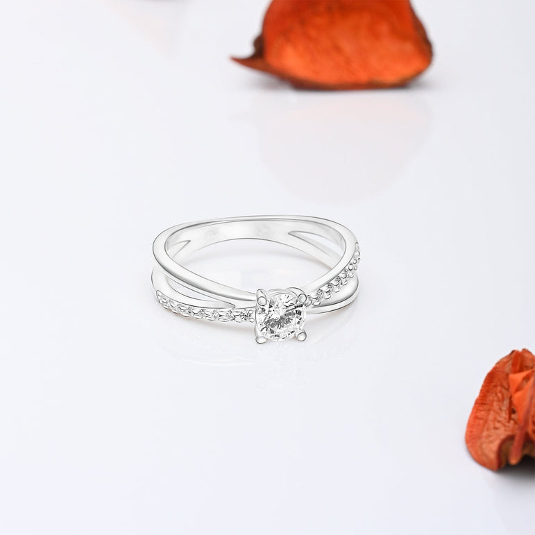 Round Cut Twisted Solitaire Engagement Ring Sterling Silver Promise Ring