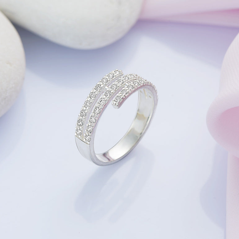 Spiral CZ Simple Wedding Rings Sterling Silver Wedding Ring