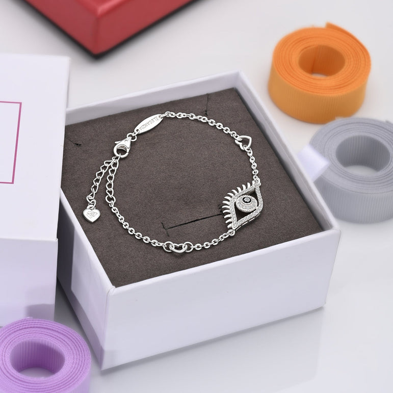 CZ Regal Evil Eye Bracelet with Lashes Sterling Silver Bracelet