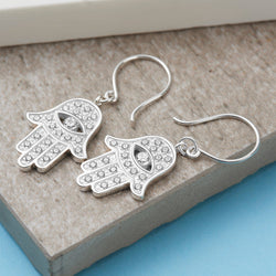 CZ Hamsa Hand Earrings Evil Eye Dangle Earrings Drop Earrings