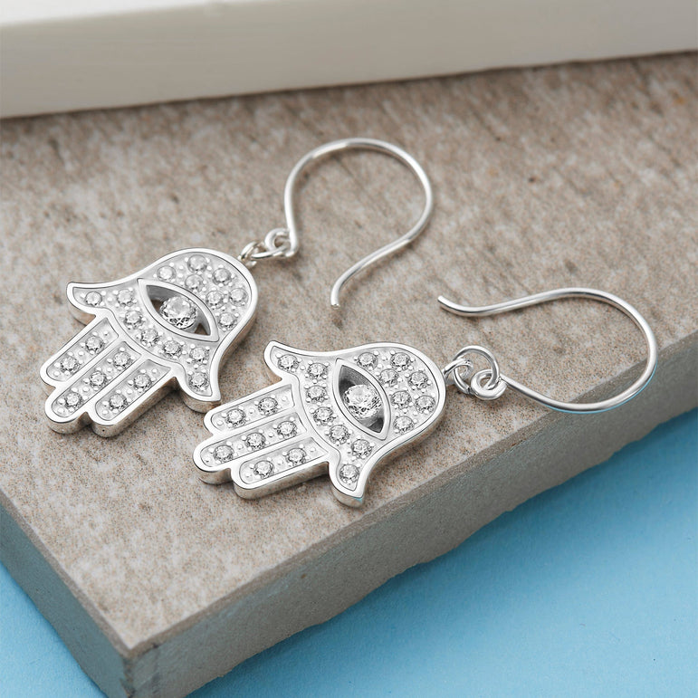 CZ Hamsa Hand Earrings Evil Eye Dangle Earrings Drop Earrings