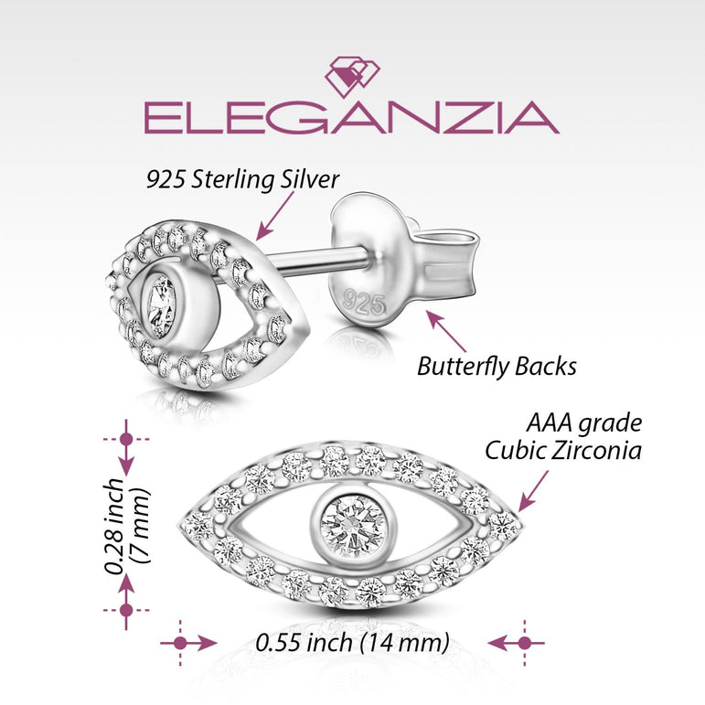 CZ Evil Eye Stud Earrings Sterling Silver Stud Earrings