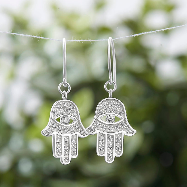 CZ Hamsa Hand Earrings Evil Eye Dangle Earrings Drop Earrings