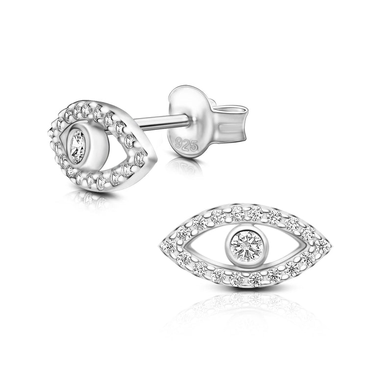 CZ Evil Eye Earrings Stud Silver Stud Earrings