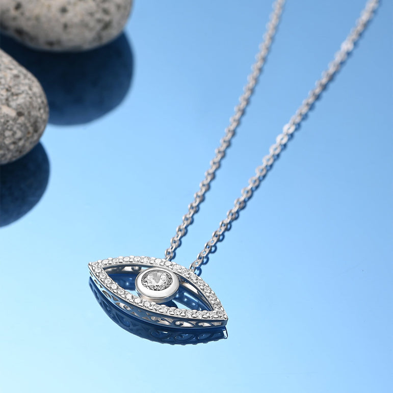 CZ Evil Eye Necklace Silver Pendant Necklace